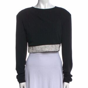 Cinq à Sept Bateau neckline long sleeve crop top with embellishment